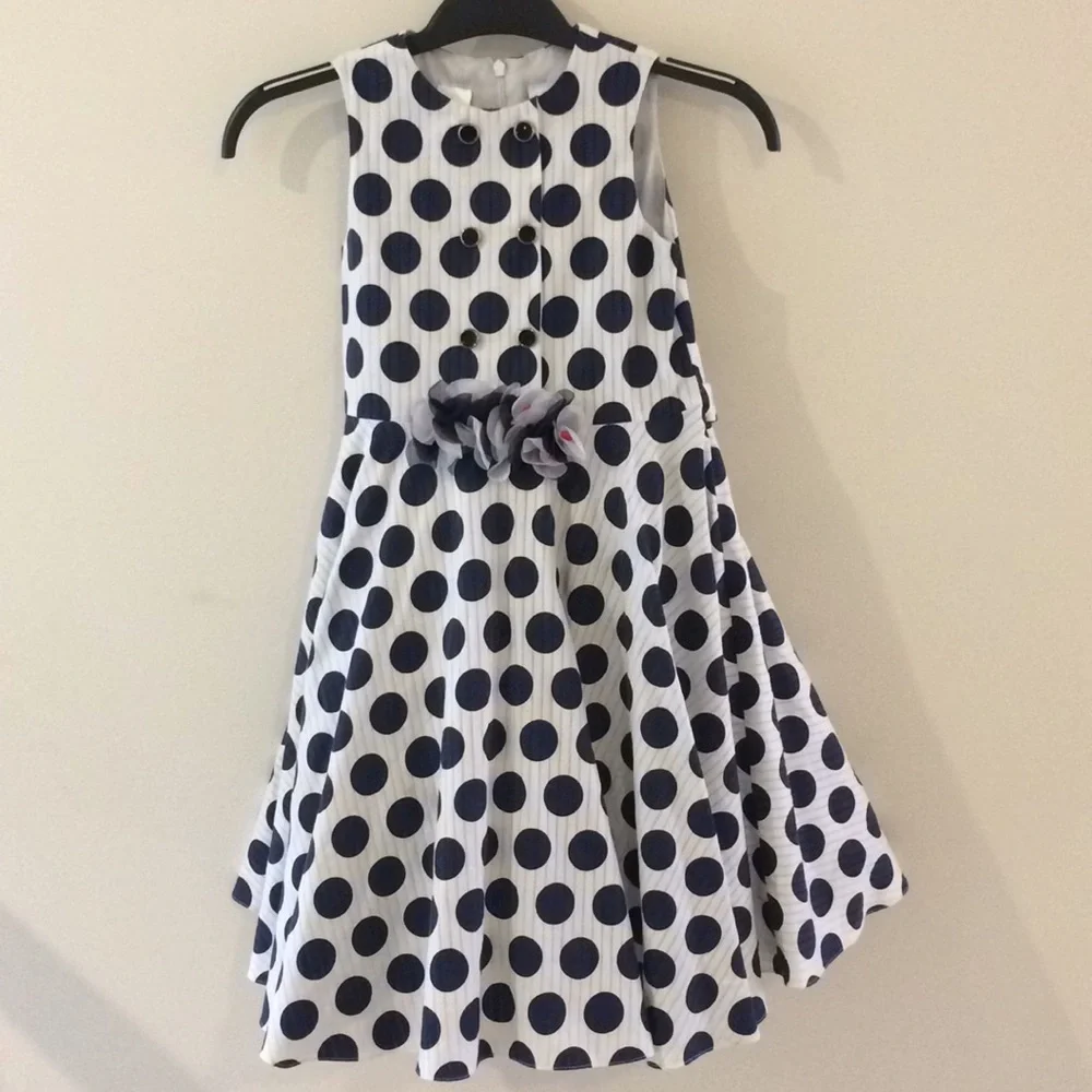 Sarah Louise English Boutique Blue & White Polka Dot Dress‎